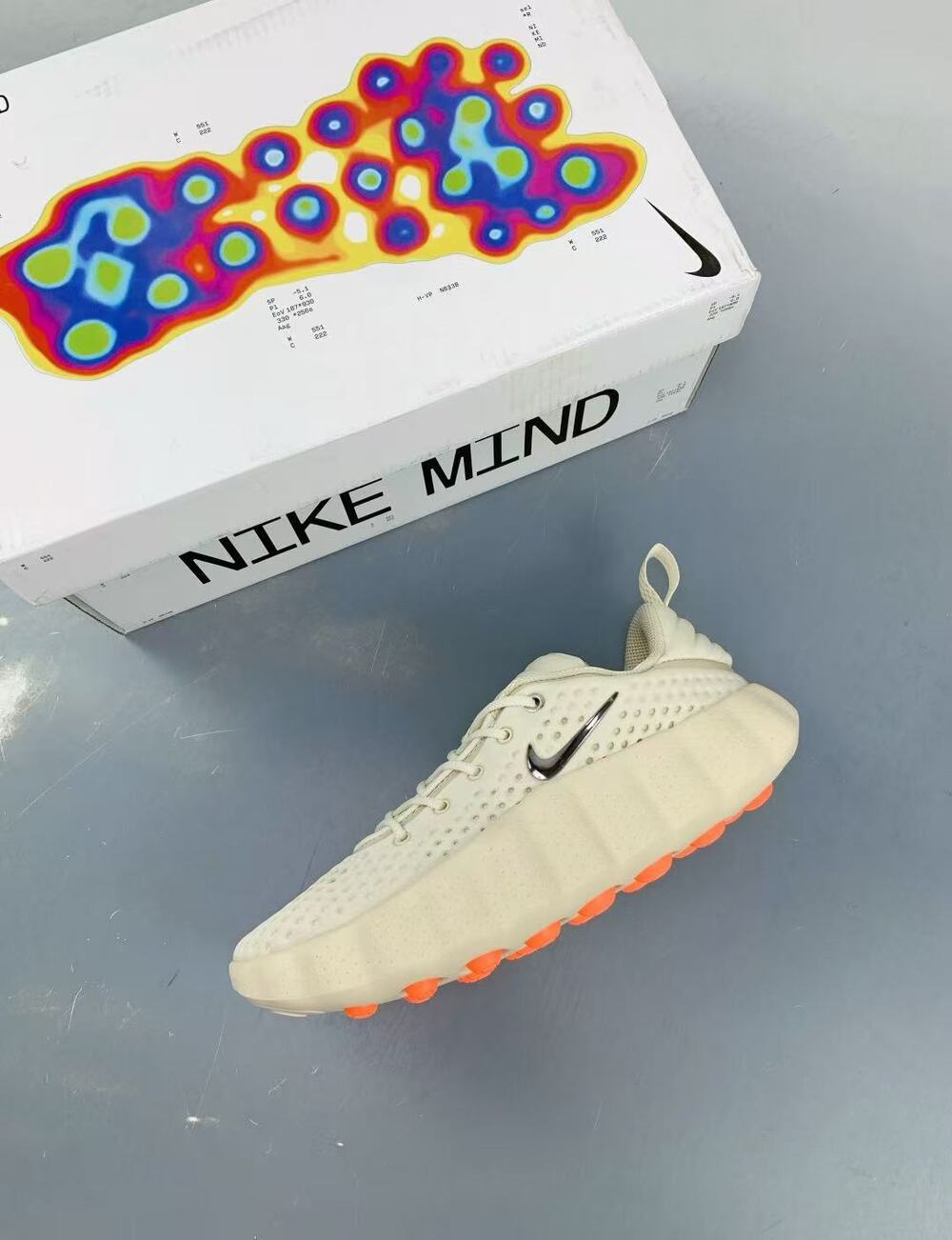 Nike Mind Cream Off‑White Perforated Sneakers Bright Orange Rubber Outsole